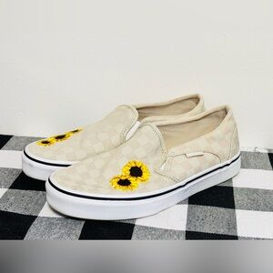 VANS Asher Checkerboard Sunflower Slip On Skate Shoes Womens Size 7.5